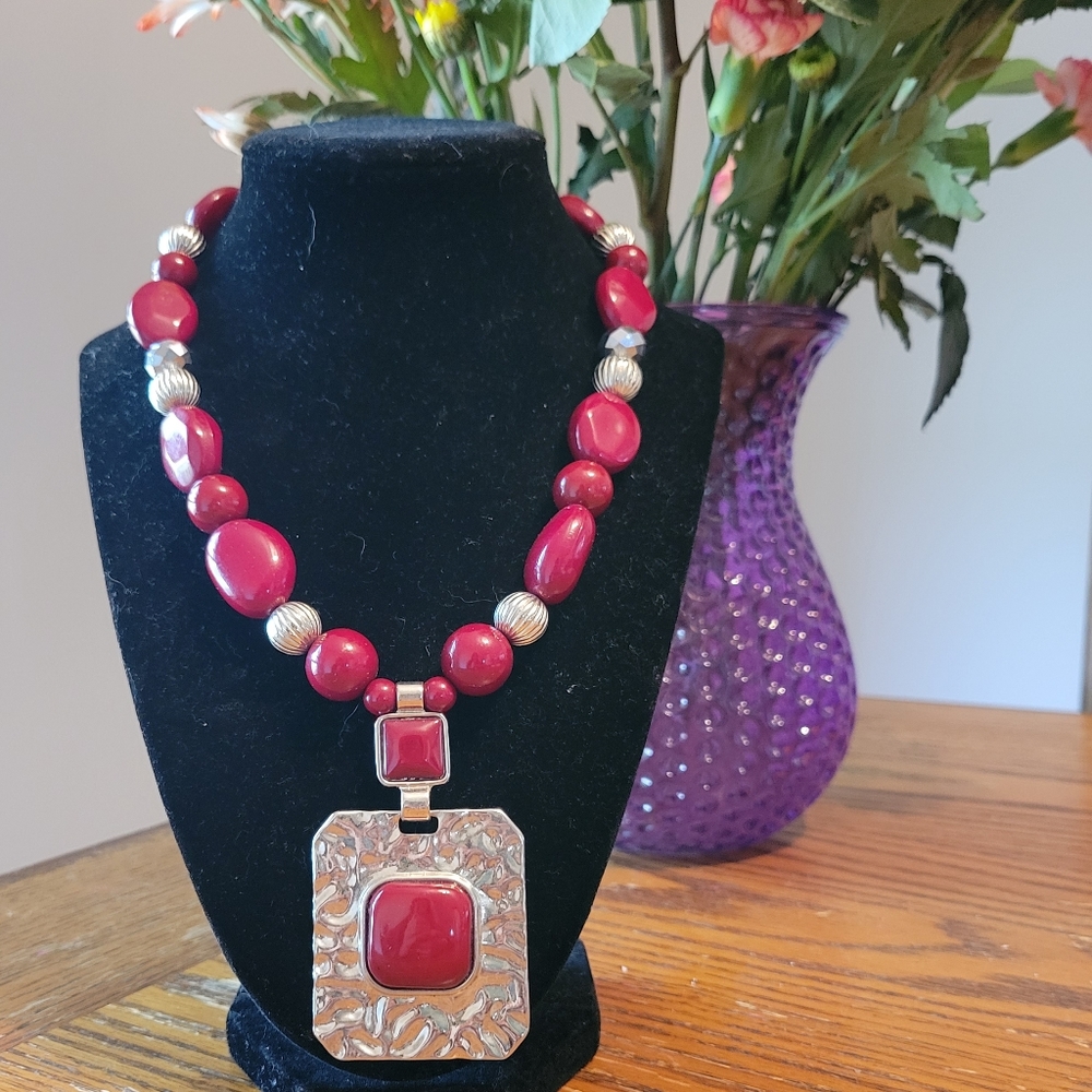 Red and Silver Costume Necklace NWOT